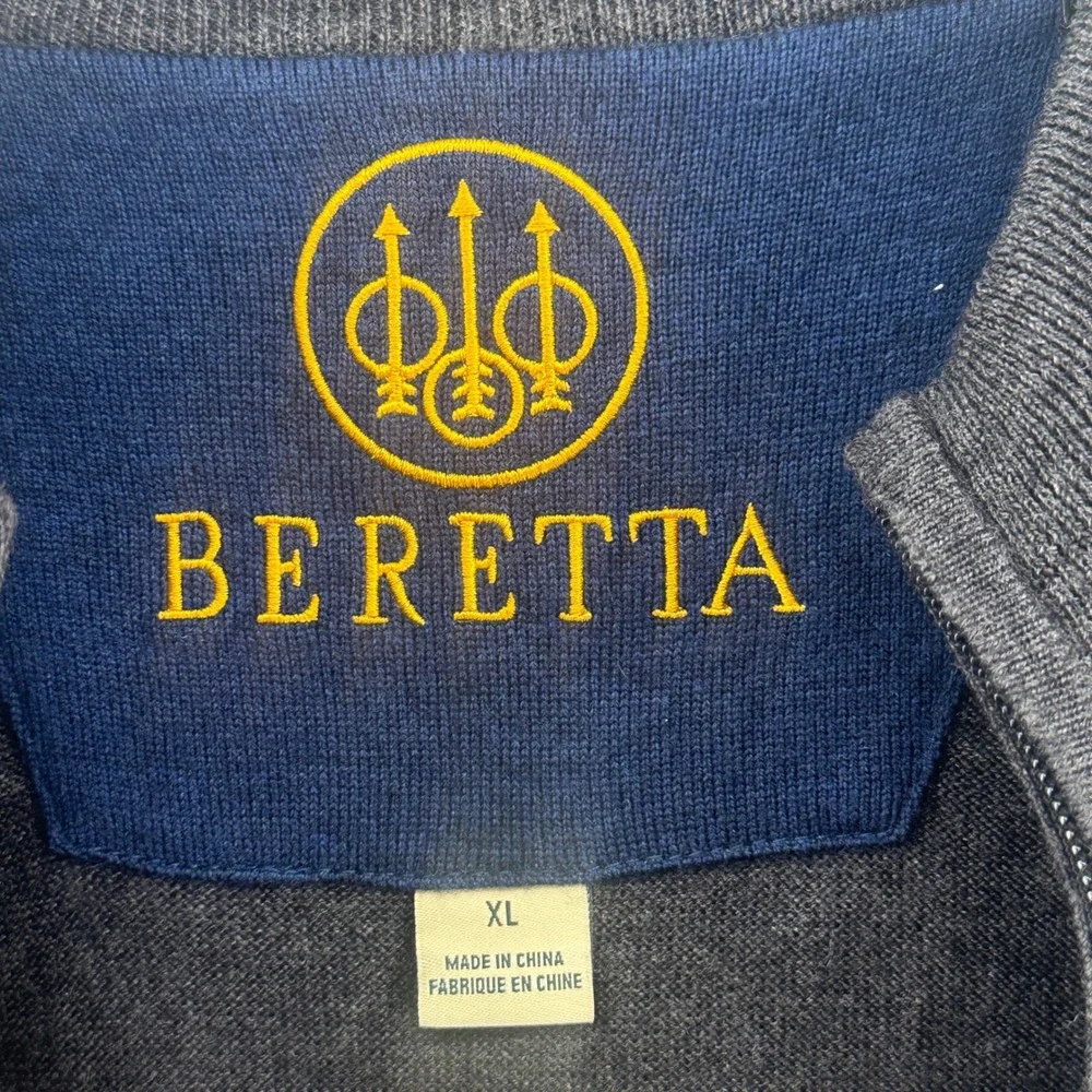 Beretta Quarter Zip Sweater Mens XL Charcoal Gray Solid 100% Merino Wool NWT